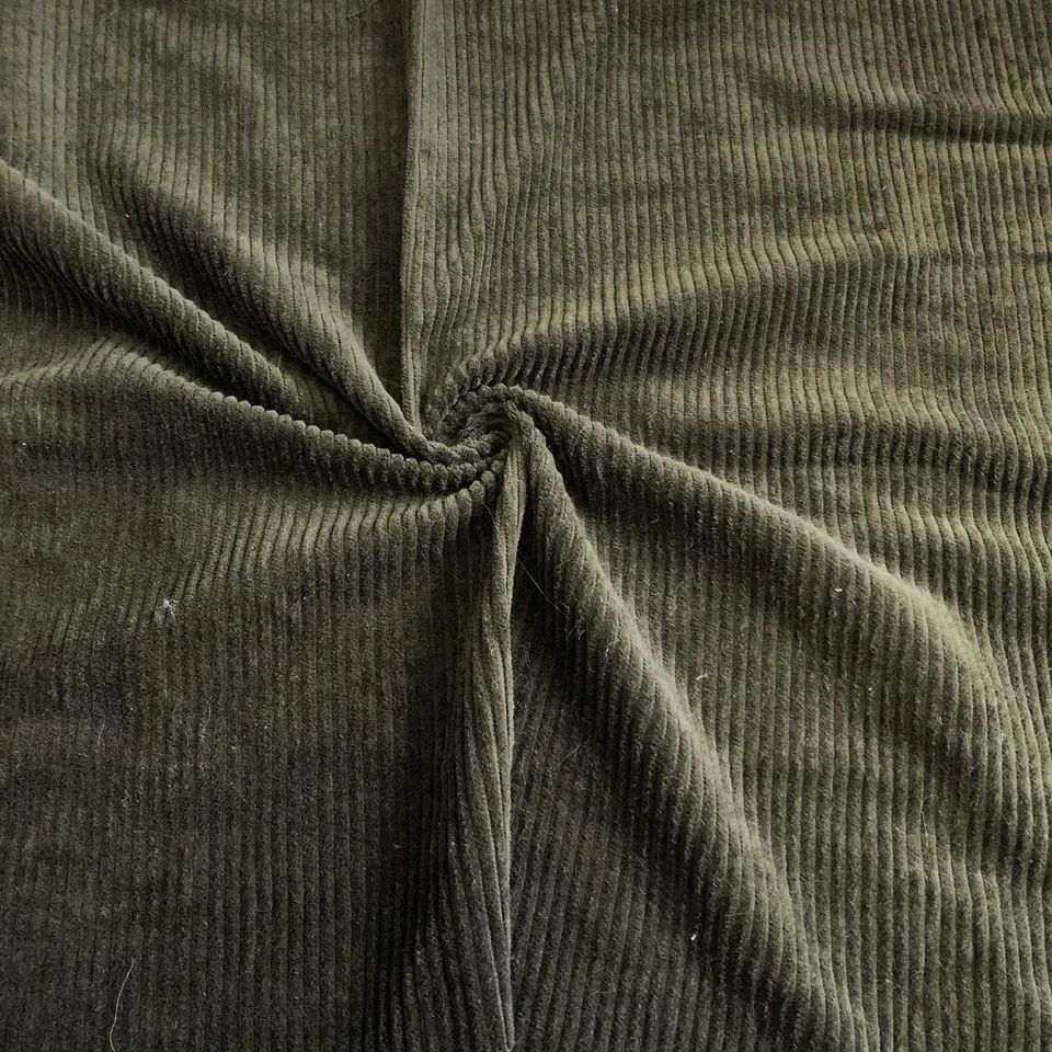 WASHED Jumbo Cord 4.5 Wale Cotton Velvet Fabric Material OLIVE - Image 1 of 1