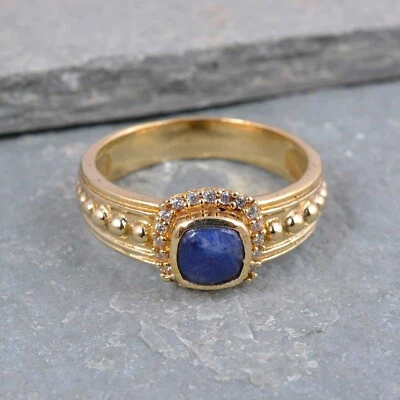 Blue Lapis Lazuli Brass ring Gifts for Her Silver Rings for women Boho ring - Imagem 1 de 4