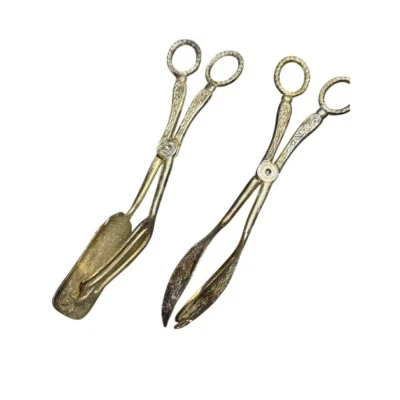 Pinzas para servir vintage plateadas X2 EPZING ALEACIÓN floral Tea Party Buffet Foto 1 de 4