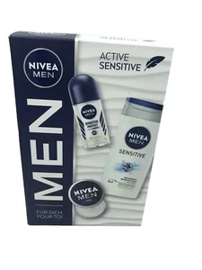 Nivea MEN Geschenkset Active Sensitive 3-teilig Duschgel Deoroller Creme NEU - Bild 1 von 4