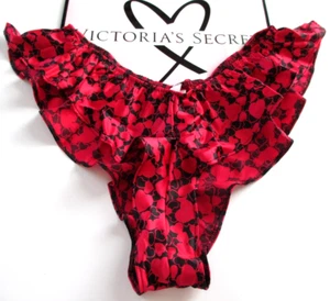 VICTORIA'S SECRET VERY SEXY Flutter Skirted Satin Cheeky Panty VS Red Black - Picture 1 of 4