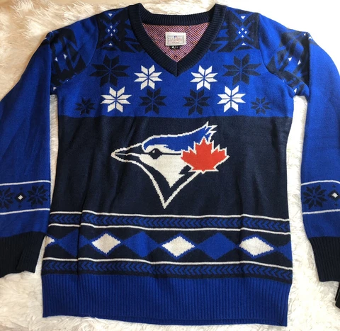 Womens Klew Sports Tortonto Blue Jays Ugly Christmas Sweater Size Large L New Cover