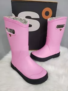 NEW BOGS Girl's Rain Boots Plush Pink Waterproof Pull On Size Youth Girl 2 Lined - Picture 1 of 8