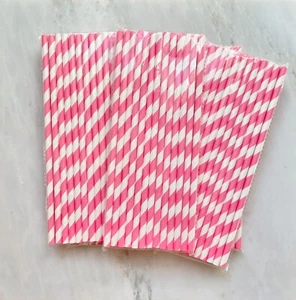 125 Paper Straws Pink Stripe Straws NEW - Picture 1 of 3