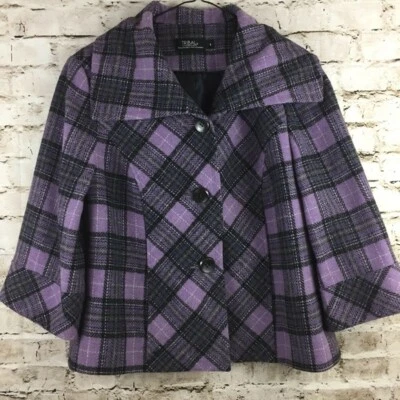 Chaqueta Blazer Marca Tribal Manga Tres Cuartos Púrpura Cuadros Talla 8  Foto 1 de 4