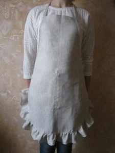 Cute 100% Linen Apron with Ruffle. Linen Pinafore with Pockets - Picture 1 of 7