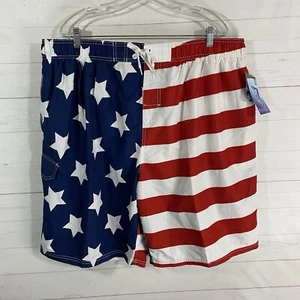 Kanu Mens Swim Board Shorts Size 4X Red White Blue USA Flag Print Mesh Lined New - Picture 1 of 13