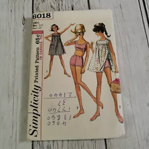 Vintage Swimsuit Bathing Suit Dress 14T Simplicity 6018 Sewing Pattern 60s Cut - Picture 1 of 10