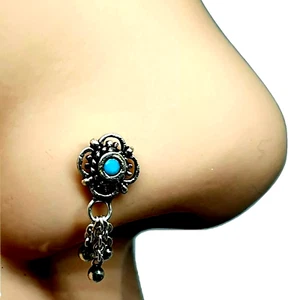 Nose Stud Turquoise Silver Exotic 3 Chain Balls 22g (0.6mm) 6mm Post Ball End - Picture 1 of 17