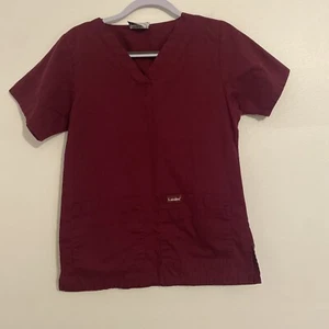Landau Burgundy V-Neck Scrub Top Medical Uniform XS - Picture 1 of 9