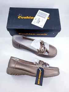 Cushion Walk size 5 EEE (38) bronze brown leather wedge heel moccasin loafers - Picture 1 of 7