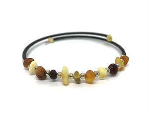 AMBER BRACELET Gift Natural Baltic Amber Colorful Beads Memory Wire 2,6g 18885 - Picture 1 of 11