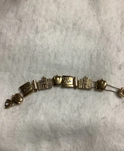 Vintage Antique Gold Tone School Teacher Theme Slider Charm Bracelet 8 Inches - Picture 1 of 4