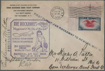 1938 National Air Mail Week Far Rockaway New York to New Jersey Pilot Signed - Image 1 of 2