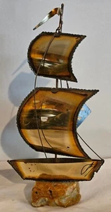 Vintage Mario Jason Segelboot Skulptur signiert Brutalist Bronze Messing/Onyx - Bild 1 von 12