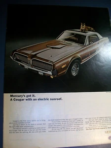 1968 Mercury Cougar XR 7 w/ sunroof large mag car ad- big cat on roof - Picture 1 of 1