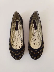 Material Niña Genio Negro Oro Piedras Tela Imitación Gamuza Ballet Zapatos Planos Talla 6 M - Imagen 1 de 9