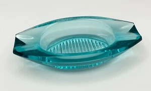 VINTAGE BOHEMIAN ART DECO BLUE GLASS ASHTRAY CZECH - Picture 1 of 11