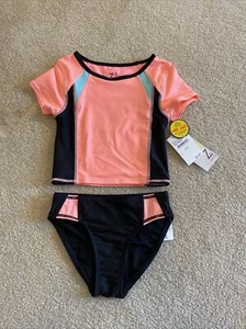 NWT Z by Zella Rashguard 2-Piece Set Girl Swimsuit Set 50+ UPF Size 8 Pink Coral - Picture 1 of 6