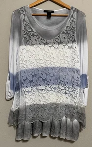 Ali Miles Shirt Women L Blouse Top Lace Overlay Boho Whimsical Artsy Cottagecore - Picture 1 of 9