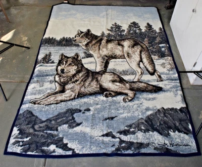 Manta De Colección Biederlack James Hautman Años 90 Gris Lobos Pila Alta Hecha en EE. UU. 74X53 Foto 1 de 4