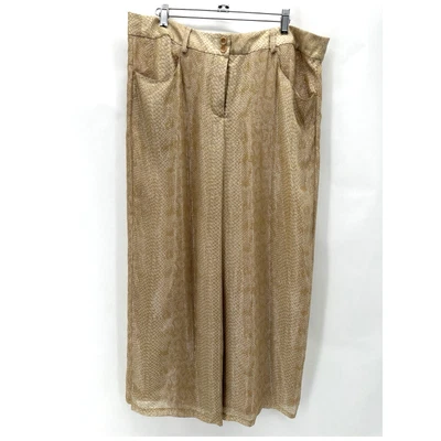 Calça feminina vintage Carlisle 100% seda perna larga 10 bege pele de cobra dinheiro antigo - Imagem 1 de 4