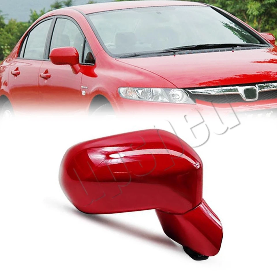 Espejo retrovisor lateral derecho rojo vidrio eléctrico 3 pines para Honda Civic 2006-2011 sedán Foto 1 de 4