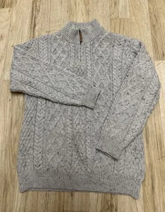ARAN CRAFTS Ireland Pullover Herren L Merinowolle Haferflocken 1/4 Zip Celtic Zopfmuster - Bild 1 von 6