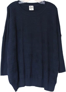 PLANET by Lauren G Blue RIBBED CREW NECK SWEATER Oversize O/S - Picture 1 of 4