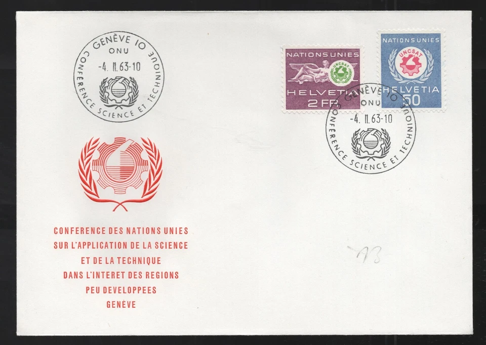 1963 Switzerland UNCSAT United Nations Science & Technology FDC. First Day Cover - Image 1 of 1