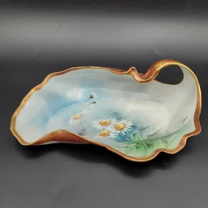 Beautiful Hand Painted Limoges Free Form Dish w/ Handle Ginori Signed  - Picture 1 of 10