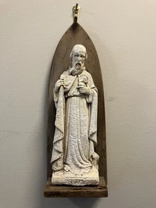 Rare Antique Vintage Plaster Statue St. Jude Wood Cathedral Shelf Wall Decor 11" - Picture 1 of 13