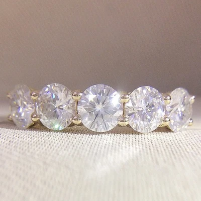 2.50 Ct Round Cut Lab Created Diamond Wedding Enternity Band 14k Yellow Gold 7 - Image 1 of 4