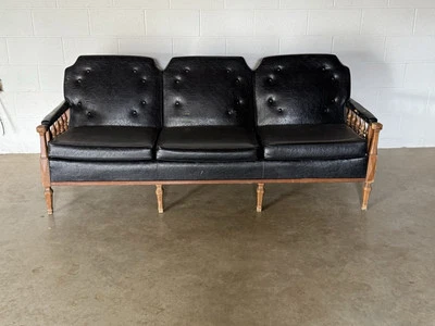 MCM Mid Century Modern Black Cigar Sofa Vintage Madmen Style - Image 1 of 4