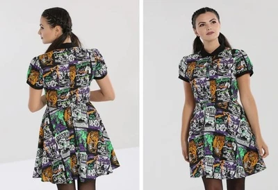 HELL BUNNY Terror Retro Mini Vestido con Cuello HellBunny Horror Zombie Alternativo Gótico