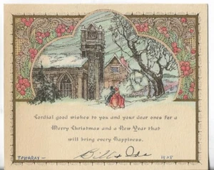 Tarjeta Art Deco Navidad 1928 De Colección 5,25x4,5 Personas Caminando a la Iglesia 4 Servicios - Imagen 1 de 2