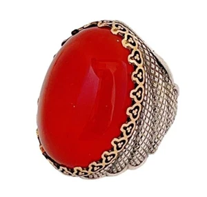 Men shia islamic ring natural carnelian agate aqeeq akik silver yemeni ehlibeyt - Picture 1 of 4