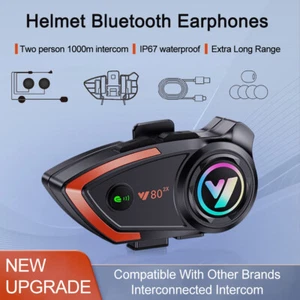 Motorcycle Helmet Bluetooth Headset Waterproof Intercom CVC Noise Reduction - Picture 1 of 16