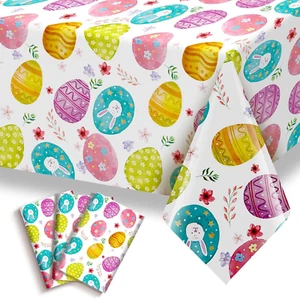 3 Pack Easter Tablecloths 54X108 Inch Disposable Plastic Waterproof Rectangle Ta - Picture 1 of 12