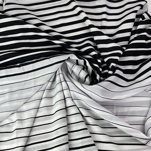 Black and White Striped Sheer Poly Print Satin Fabric - By the Yard - Picture 1 of 4