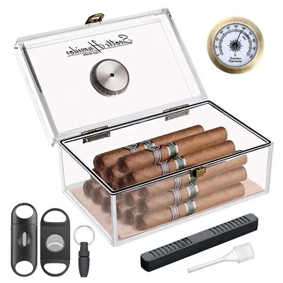 Acryl Zigarre Humidor Jar/Etui/Box mit Luftbefeuchter und Hygrometer Humidor ... - Bild 1 von 4
