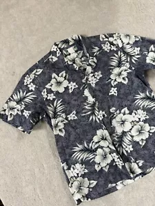 Two Palms Vintage Button Down Hawaiian Blue Tan Shirt Men's Size Large - Picture 1 of 5