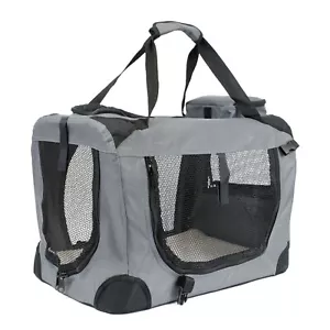 Portable Pet Carrier Grey Soft Folding Dog Cat Travel Cage Bag Crate Box S L XL - Picture 1 of 9