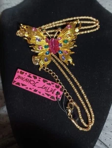 Very Beautiful Betsy Johnson Gold Toned Butterfly Sweater Necklace & Brooch,NWT - Picture 1 of 11