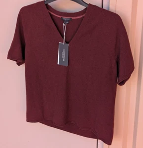 Lafayette 148 NY Women's V-Neck Sweater Burgundy 100% Cashmere- $398 MSRP - NEW - Picture 1 of 11