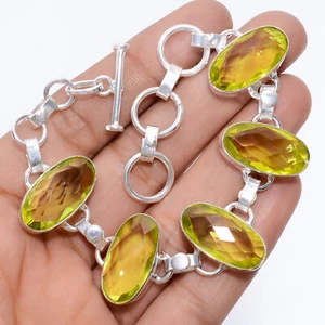 Lab-Created Yellow Topaz Gemstone 925 Silver Handmade Bracelet 6-8" ARB-966 - Picture 1 of 3