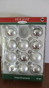 HOLIDAY INSPIRATIONS Set of 11 Small SILVER GLASS 1.5" CHRISTMAS ORNAMENTS - Picture 1 of 5