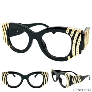 Exaggerated Retro Cat Eye Lensless Eye Glasses Thick Black Frame Only NO Lens - Picture 1 of 6