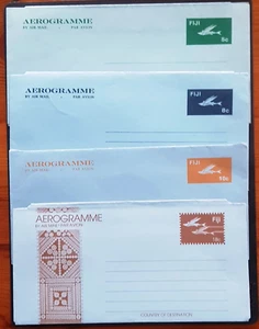 Fiji aerogrammes 4 unused folded 1980s 5c 8c 10c 18c - Picture 1 of 6