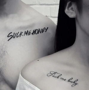JUEGO de tatuajes temporales fuente Suck F*ck me texto letras sexy impermeable amor - Imagen 1 de 3
